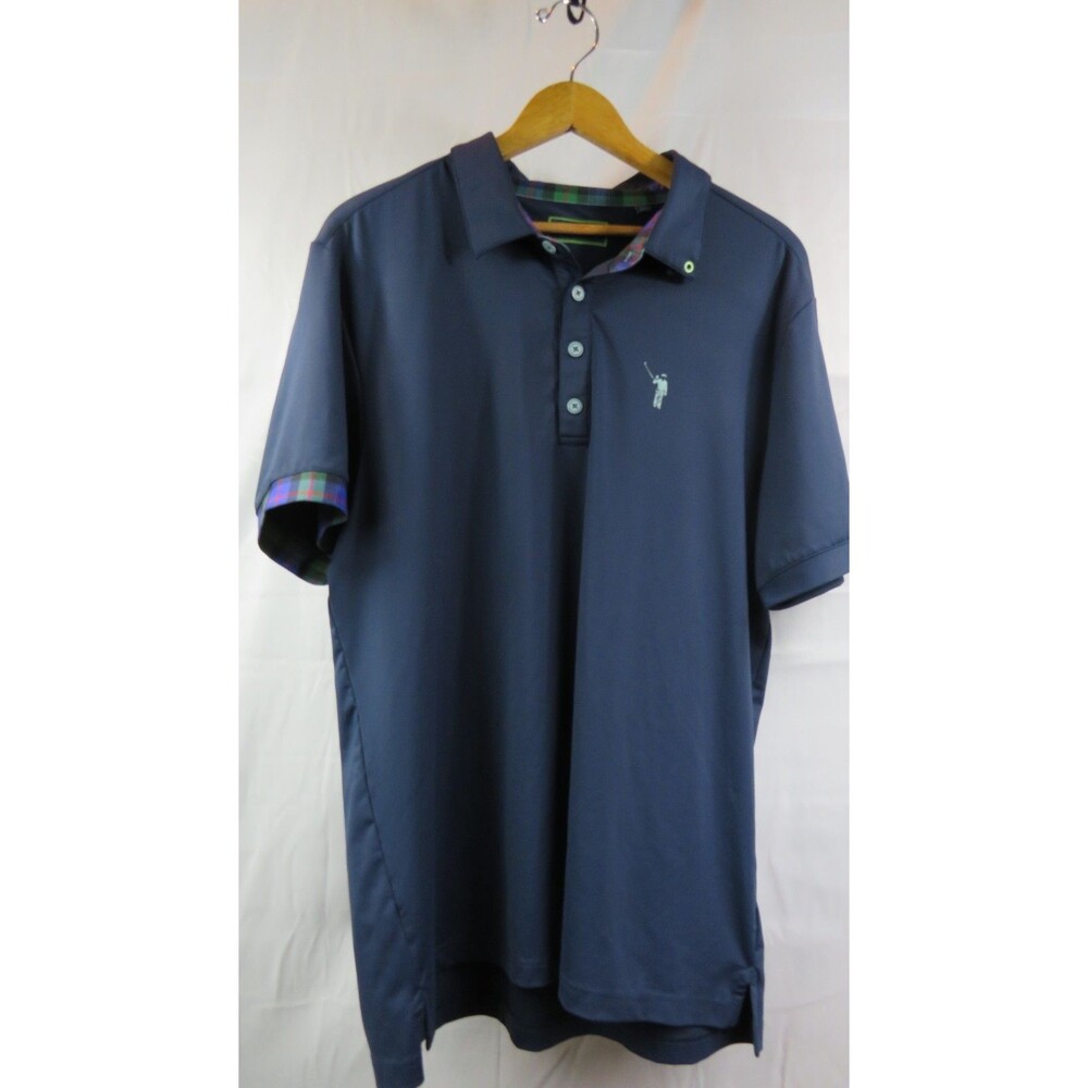 WILLIAM MURRAY BILL GOLF POLO SHIRT LARGE-NAVY BLUE TARTAN -CLASSIC- PERFORMANCE
